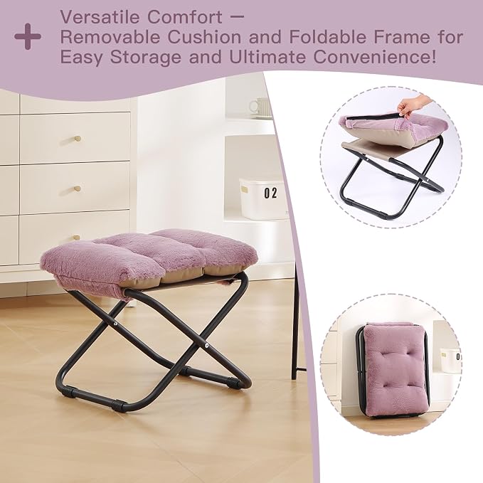 LITA Folding Footrest Stool, Portable Ottoman Foot Rest, Upholstered Small - Image 5