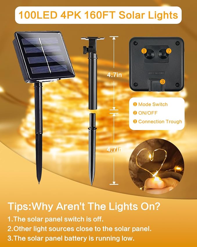 Solar String Lights Outdoor, 4 Pack 160FT 400 LED Solar Twinkle Lights - Image 7