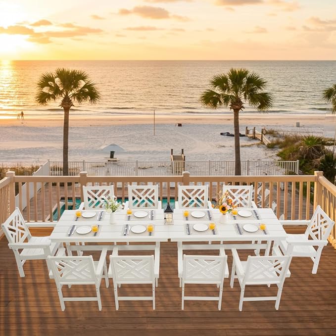 HDPE Dining Table Set for 10, 12-Piece Outdoor Table and Chairs Include 10 - Image 7