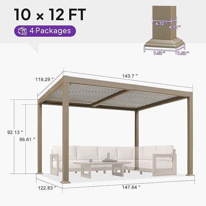 PURPLE LEAF 10x12 ft Louvered Pergola - Image 2