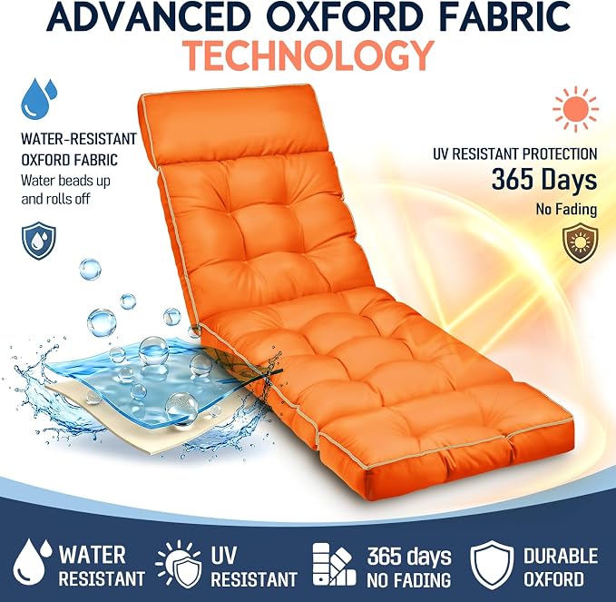 MAGIC ELEPHANT Chaise Lounge Cushions Outdoor, Memory Foam Replacement Patio - Image 2