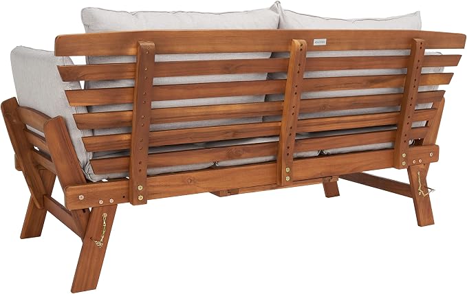 SAFAVIEH Outdoor Collection Emely Natural Acacia Wood/Grey Expandable Loveseat - Image 9