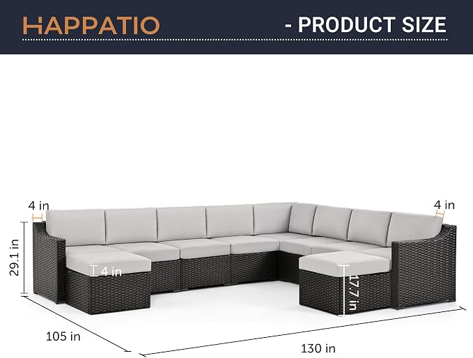 HAPPATIO 10 Piece Patio Conversation Set, All-Weather Patio Furniture Set - Image 6