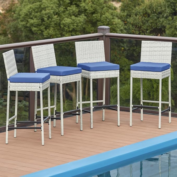 ECOTOUGE Outdoor Bar Stools, Wicker Woven Patio Stools & Patio Bar Chairs - Image 7