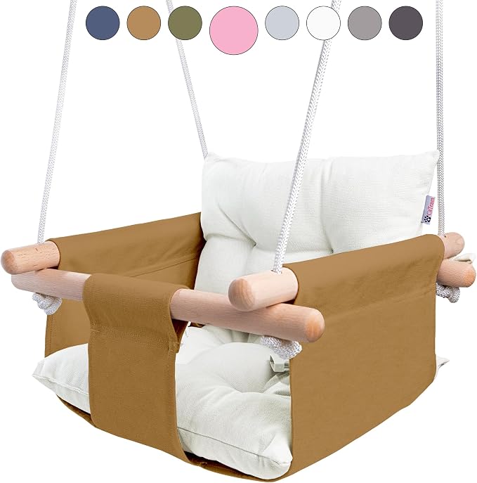 CaTeam - Canvas Baby Swing Chair, Wooden Hanging Seat by CaTeam