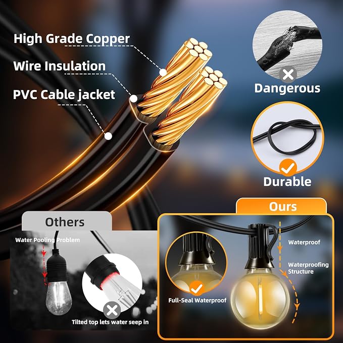 100FT Solar Lights Outdoor Waterproof: G40 30M Shatterproof Bulbs Patio Lights - Image 8