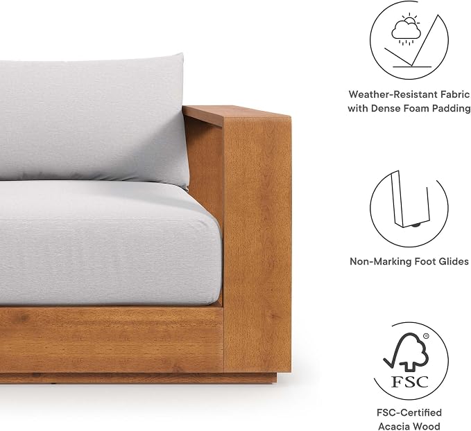 Modway Tahoe Acacia Wood 5-Piece Outdoor Patio Furniture Set in Natural Light - Image 6