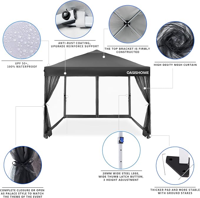 OASISHOME 10'x10' Pop-Up Gazebo Canopy Tent - Image 2