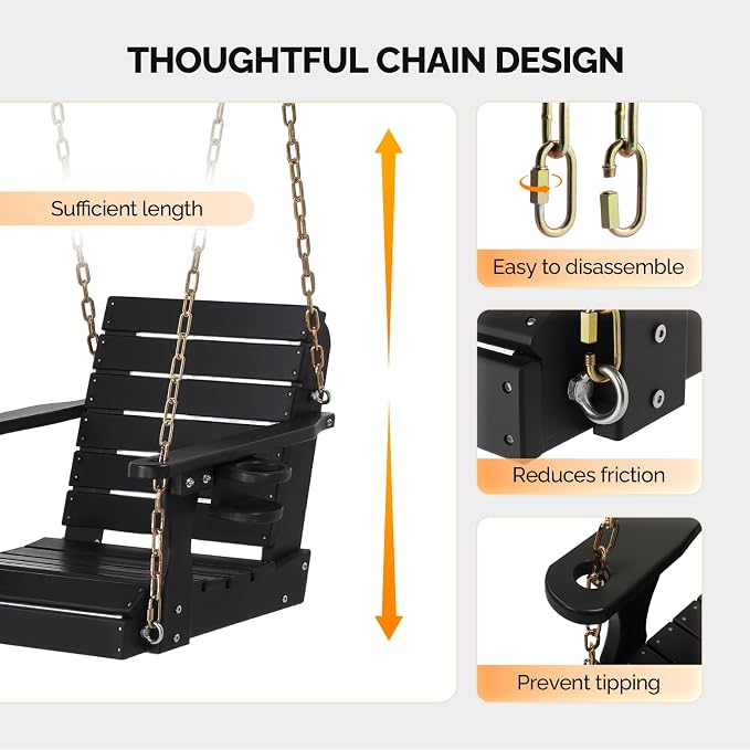 VINGLI Heavy Duty 880 LBS HDPE Porch Swing Outdoor - Image 6