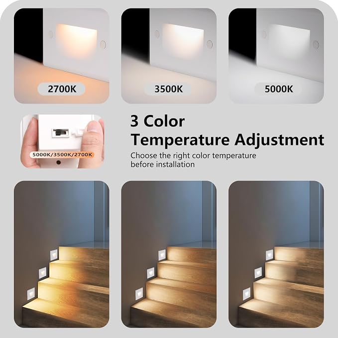 120V Dimmable 3CCT Step Lights, Stair Lights Outdoor, Zinc Alloy/Aluminum Cover - Image 2
