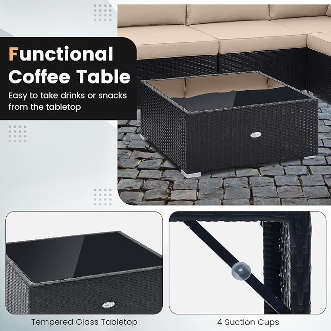 Tangkula 10 Pieces Patio Sofa Set, Outdoor Wicker Conversation Set - Image 8