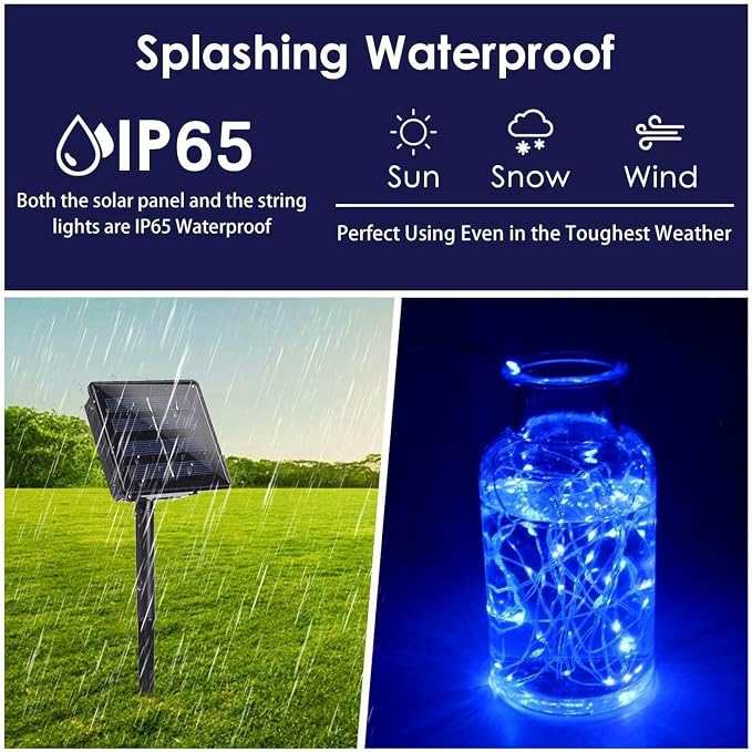 Blue Solar String Lights Outdoor, 2 Pack Total 80FT 200 LED Solar Twinkle Lights - Image 3