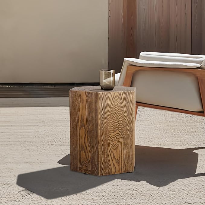 Afterglow Outdoor Hexagonal Side Table, Terrafab Material Natural Decorative - Image 9
