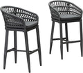 PURPLE LEAF Outdoor Rattan 29" Bar Stools Set of 2, Modern Boho Aluminum Patio by PURPLELEAF