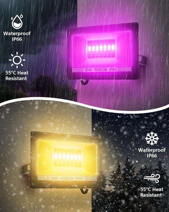 T-SUN Christmas LED Flood Light, 30W RGBCW Dimmable Outdoor Smart Lights - Image 7
