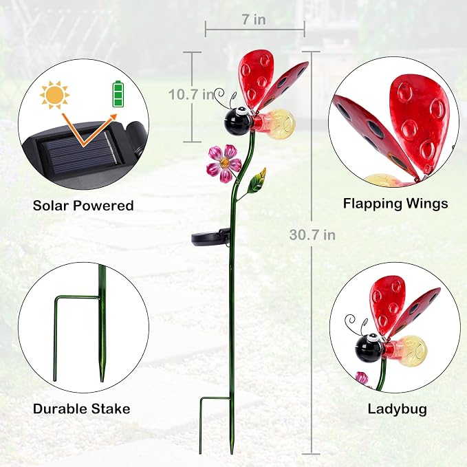 Decorative Solar Lights Outdoor Solar Ladybug Stake Lights Metal Decorative - Image 2