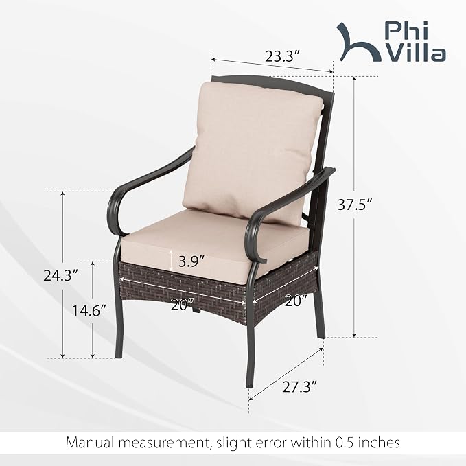 PHI VILLA Patio Chairs Set of 2, Heavy Duty Outdoor Metal Wicker Dining Chair - Image 2