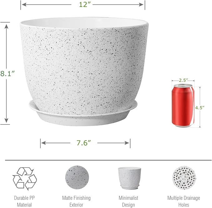 12inch Large Plant Pot, Modern Plastic Planter - Image 2