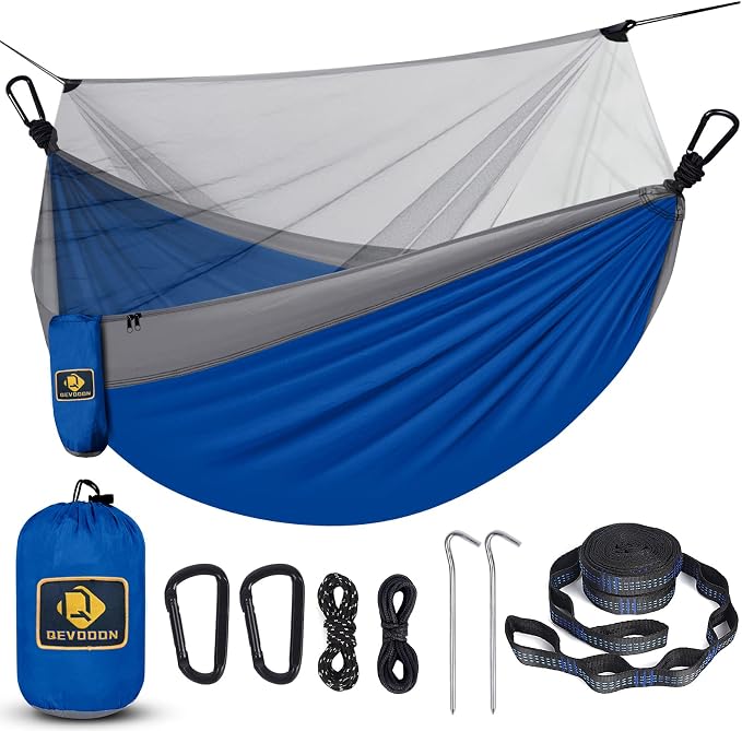 Camping Hammock with Net, Travel Portable Lightweight Hammocks with Tree Straps by QEVOOON
