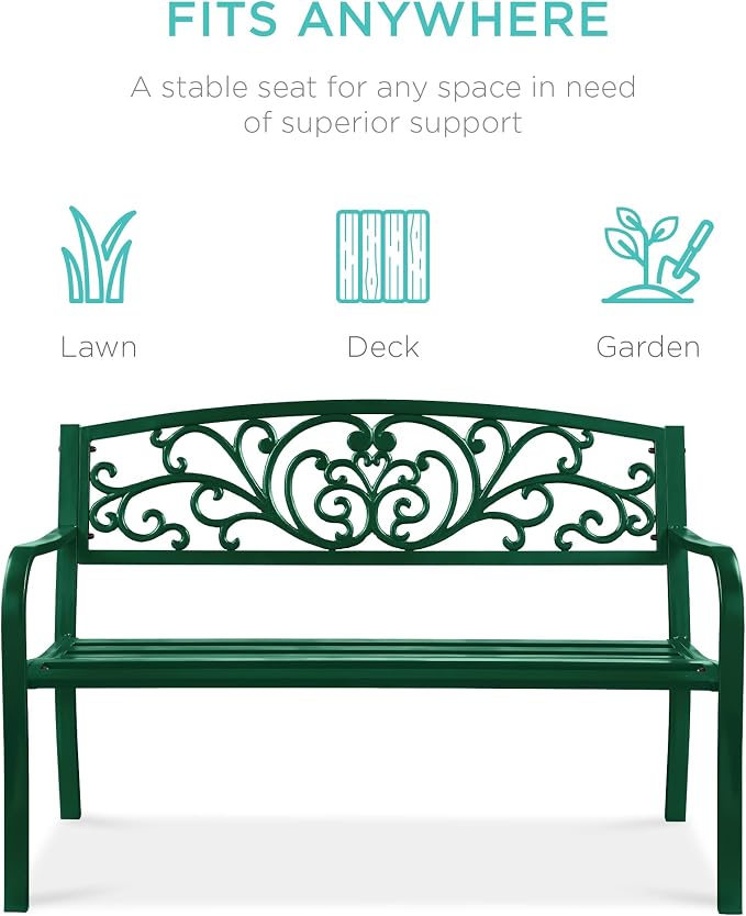 Best Choice Products Outdoor Bench Steel Garden Patio Porch Furniture - Image 3