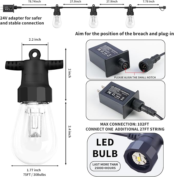 Outdoor String Lights 75FT, Outdoor Lights - Image 6