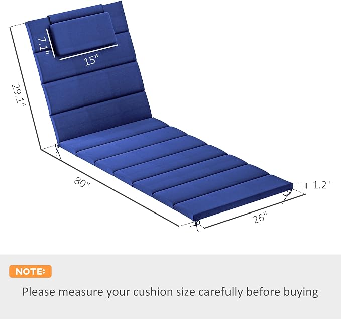 Outsunny Outdoor Lounge Chair Cushion Set of 2, Foldable Patio Chaise Lounge - Image 3