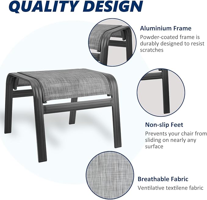 Outdoor Patio Ottoman Seat Textilene Portable Metal Footstool Portable Footrest - Image 4