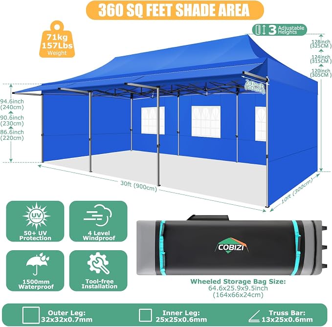 COBIZI 10x30 Pop Up Canopy Tent - Image 6