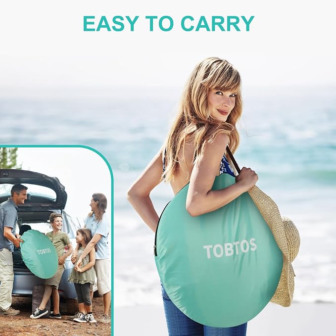 TOBTOS UPF 50+ Pop Up Beach Tent, Easy Set Up Beach Umbrella, Sun Shelter - Image 6