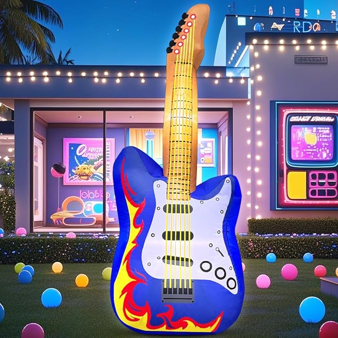 80's 90's Party Decoration 5FT Inflatable Guitar Party Decorations, Blow up LED by KOOY