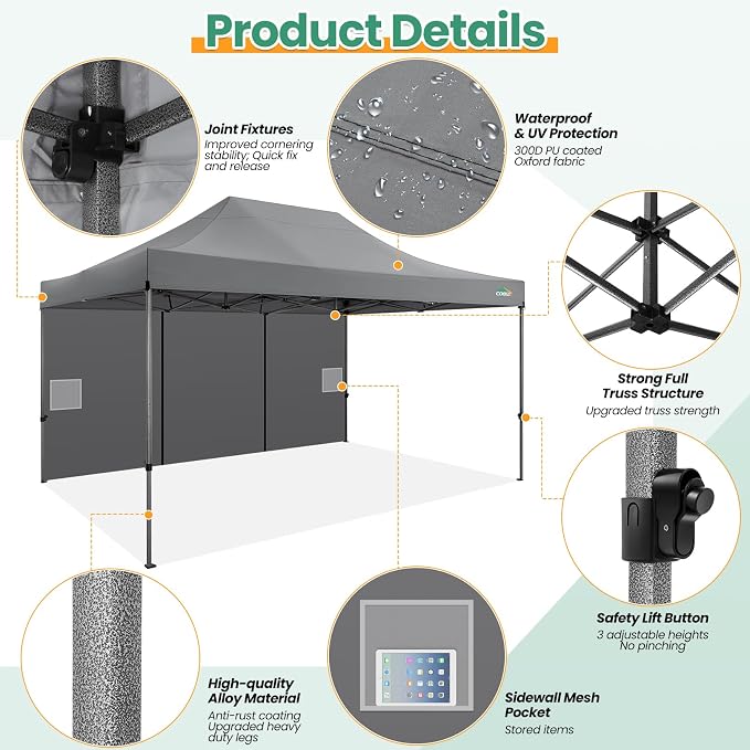 COBIZI 10x15 Heavy Duty Pop up Canopy Tent - Image 3