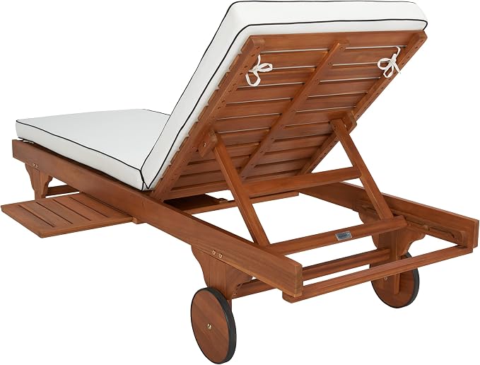 SAFAVIEH Outdoor Collection Newport Natural/Beige Cushion Black Piping Chaise - Image 8