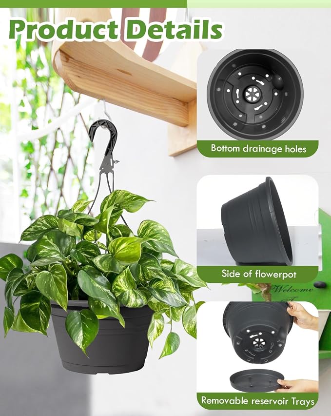 VIDELLY 4 Pcs Hanging Planters, Dark Gray - Image 3