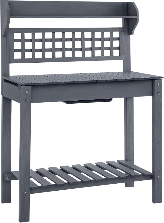 Outsunny Outdoor Potting Bench Table, Wooden Workstation by Outsunny