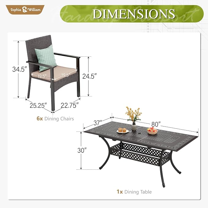 Sophia & William 7 Pieces Expandable Outdoor Dining Set - Image 7