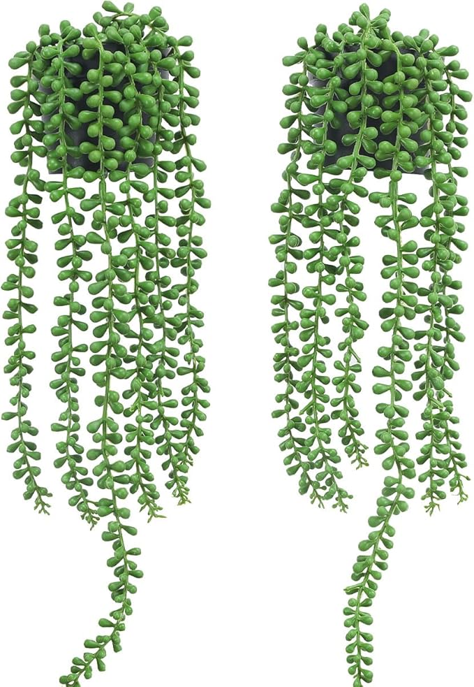 Floweroyal 2pcs Fake Hanging Plants Fake Potted String of Pearls Succulent by FloweroyalCrafts