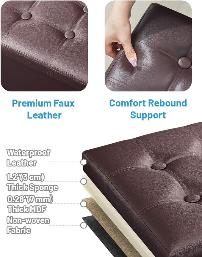 AmasSmile Storage Ottoman Folding Foot Rest Stool, Leather Footstool Bench - Image 6