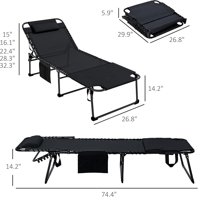 Outsunny Folding Chaise Lounge - Image 3