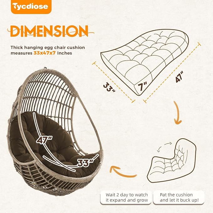 Egg Chair Cushion Replacement, Waterproof Outdoor Hanging Egg Swing Chair - Image 3