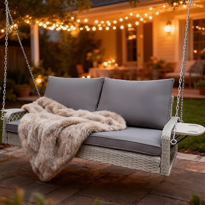Wicker Porch Swing | 2 Seat Outdoor Porch Swing I 700lbs Heavy Duty Rattan by Unknown