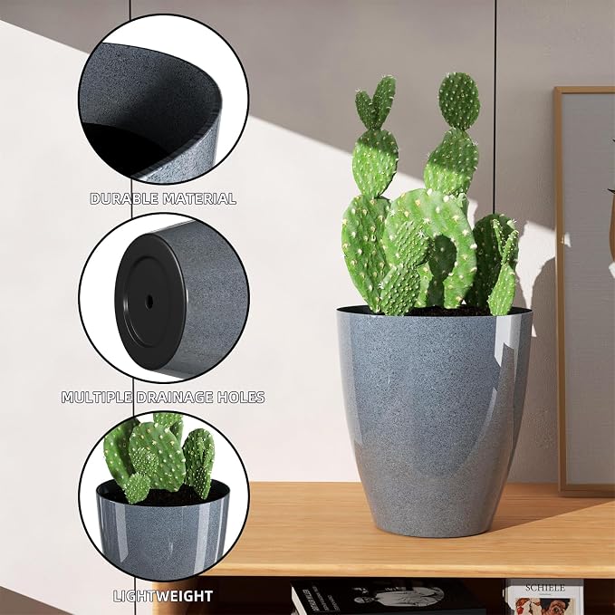 QCQHDU 10 inch Tall Planters for Indoor & Outdoor Plants, 2 Pack Sturdy - Image 2