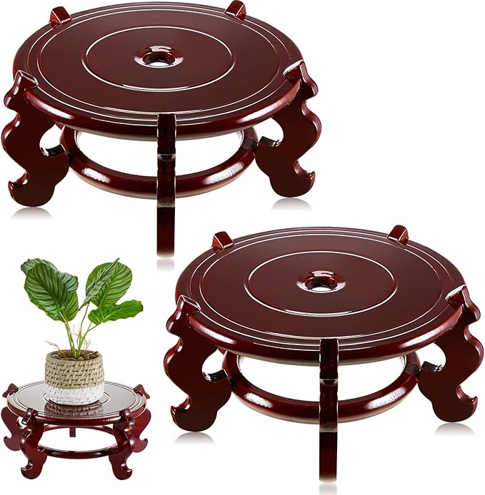 Geetery 2 Pcs 4 to 12 in Wooden Plant Stands Indoor Chinese Oriental Plant Stand by Geetery