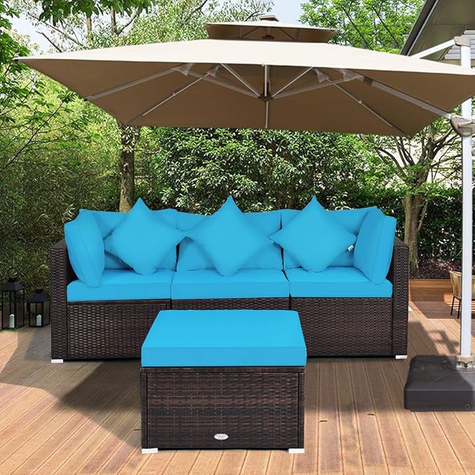 Tangkula 4 Pieces Patio Furniture Set, All Weather Outdoor Sectional Rattan - Image 3