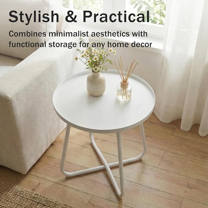 Outdoor Side Table, Indoor & Outdoor 18" Round Patio Side Table, Small Metal - Image 6