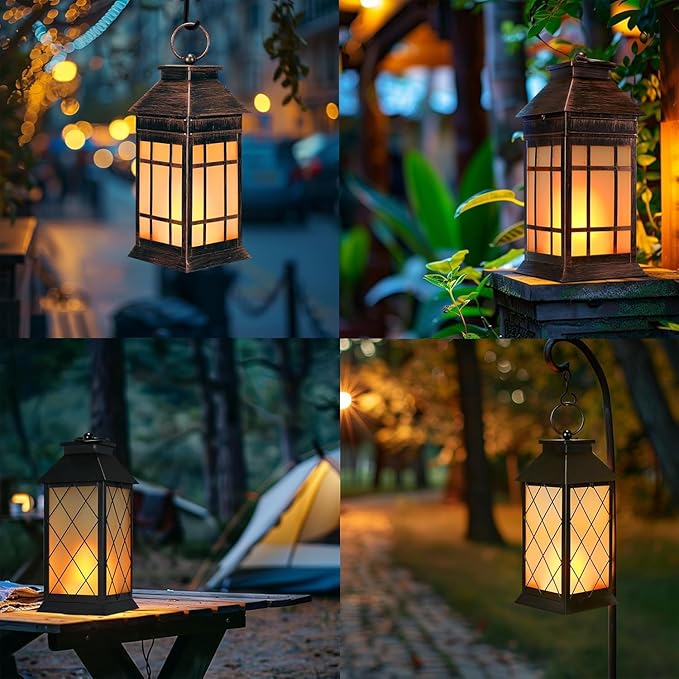 18" Solar Lanterns Outdoor Waterproof, Glass Solar Flickering Flame Lantern - Image 6