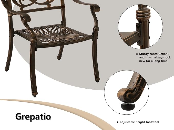 Grepatio 5 Piece Cast Aluminum Patio Dining Set Outdoor Furniture Set 4 - Image 5