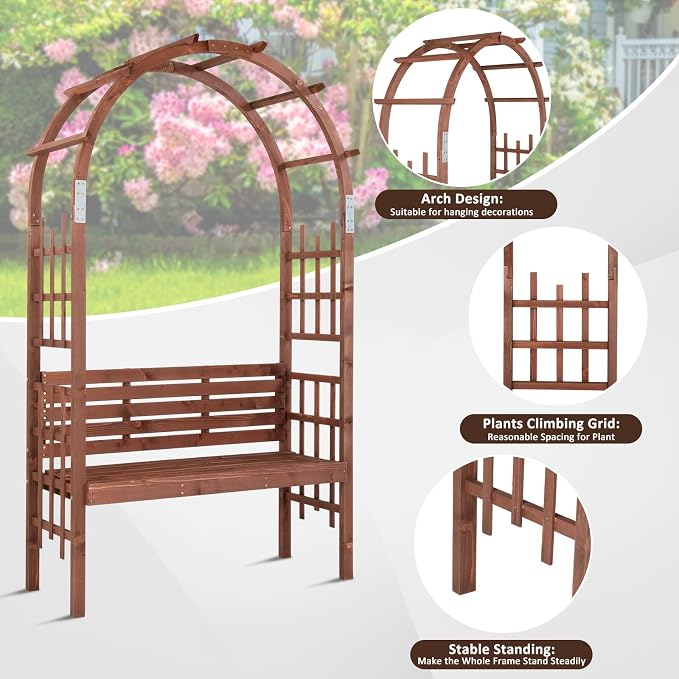 6.8FT Garden Arch with Bench, Arbor Arch - Image 5