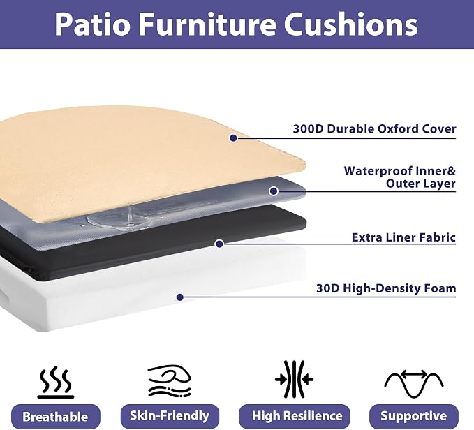 Outdoor Chair Cushions Set of 4 -Waterproof Outdoor Seat Cushions - Image 2