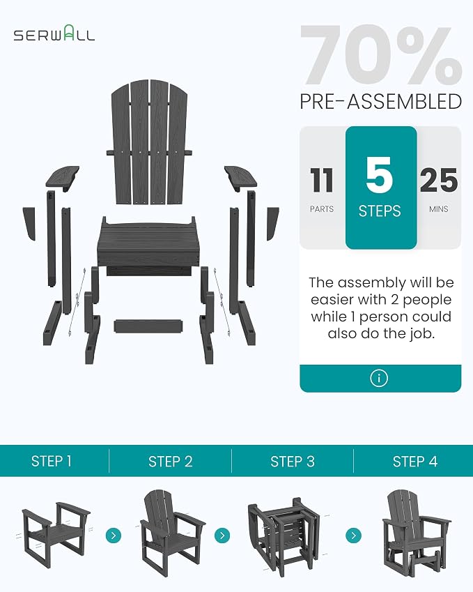 SERWALL Outdoor Glider Chair Set of 4, HDPE Wood-Like Patio Glider Rocker - Image 9