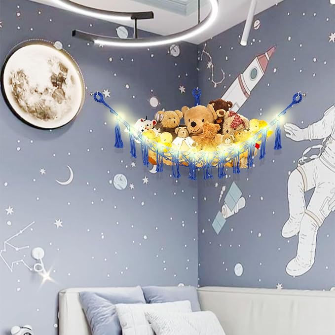 Stuffed Animal Hammock with LED Light, Large Stuffed Animals Storage Corner - Image 2